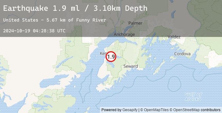 Map of 8 km SSW of Funny River, Alaska