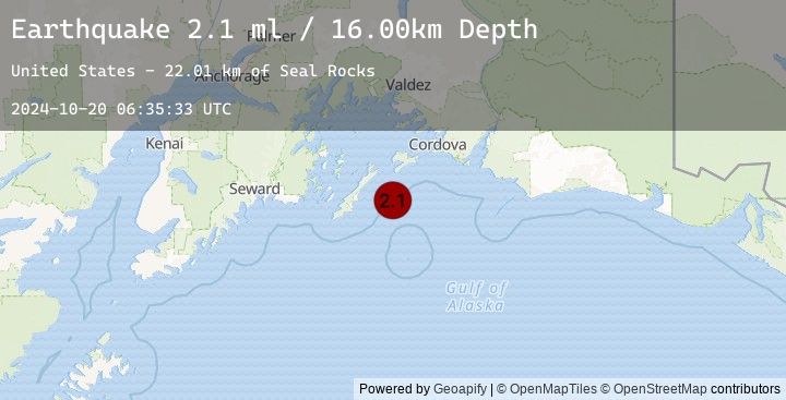 Map of 76 km E of Chenega, Alaska