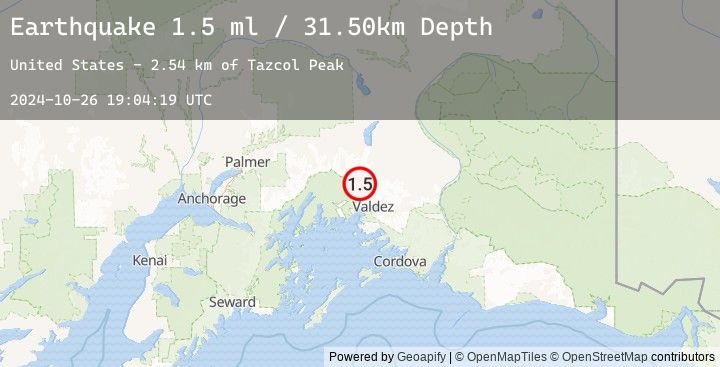 Map of 30 km NNW of Valdez, Alaska