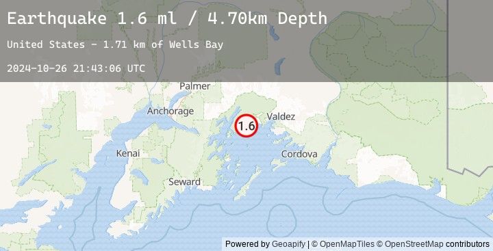 Map of 44 km WNW of Tatitlek, Alaska