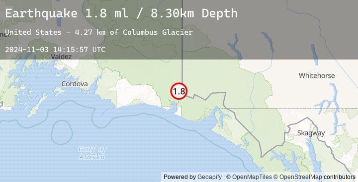 Map of 122 km NW of Yakutat, Alaska