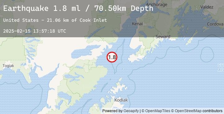 Map of 64 km W of Nanwalek, Alaska