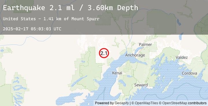 Map of 65 km WNW of Tyonek, Alaska