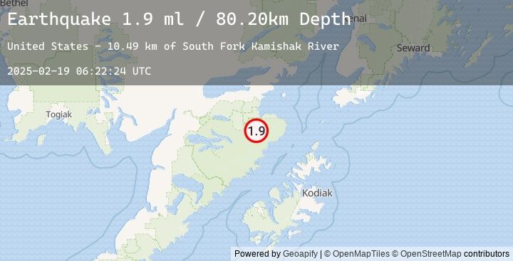 Map of 76 km SSE of Kokhanok, Alaska