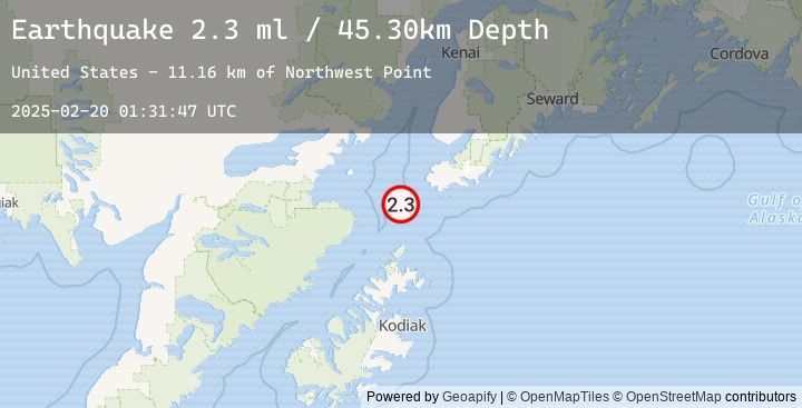 Map of 45 km SW of Nanwalek, Alaska