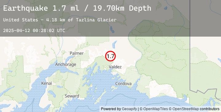 Map of 45 km NNW of Valdez, Alaska