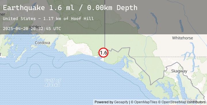 Map of 103 km NW of Yakutat, Alaska