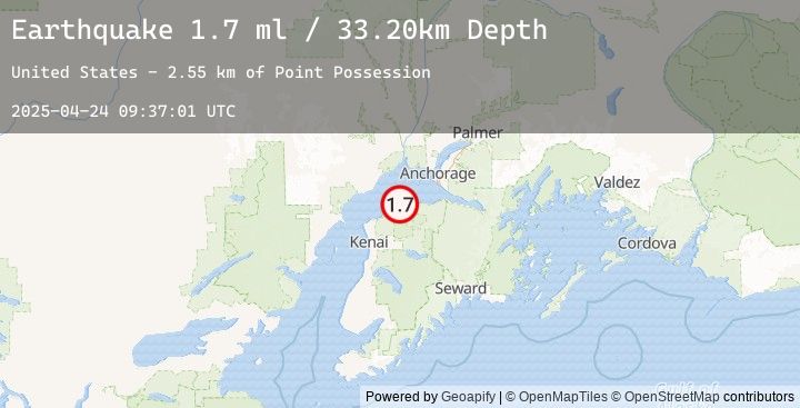 Map of 2 km ESE of Point Possession, Alaska