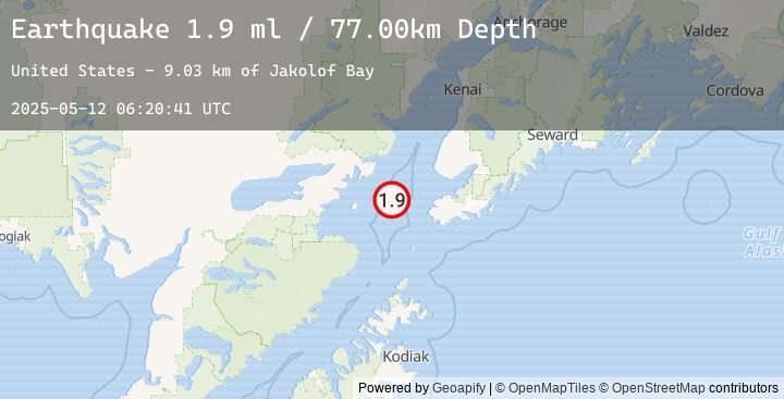Map of 44 km WNW of Nanwalek, Alaska