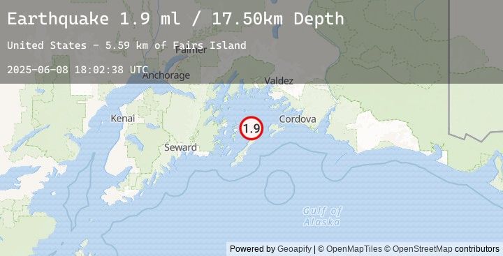 Map of 57 km NE of Chenega, Alaska