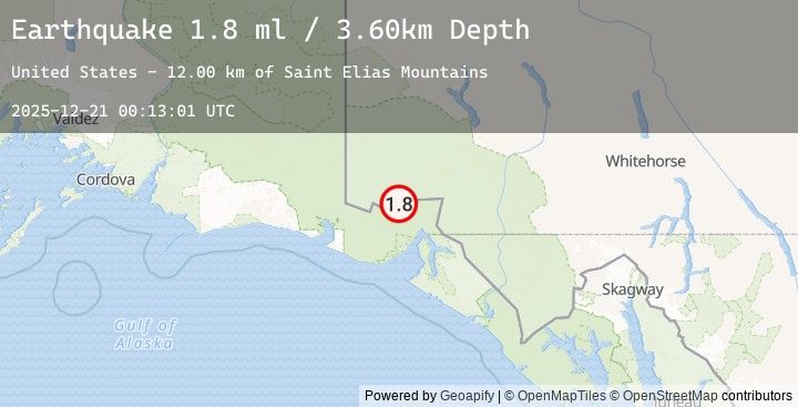 Map of 85 km N of Yakutat, Alaska