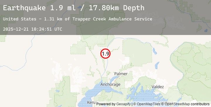 Map of 1 km WSW of Trapper Creek, Alaska