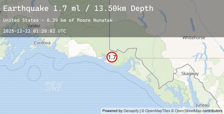 Map of 82 km NW of Yakutat, Alaska