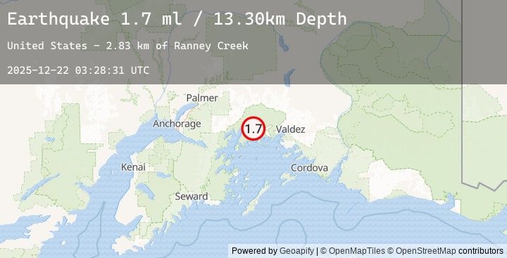 Map of 53 km WNW of Tatitlek, Alaska