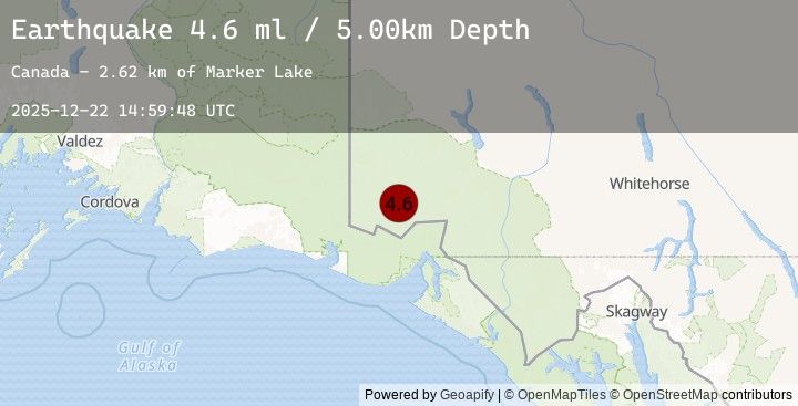 Map of 110 km N of Yakutat, Alaska