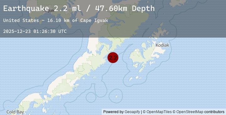Map of 88 km WSW of Karluk, Alaska