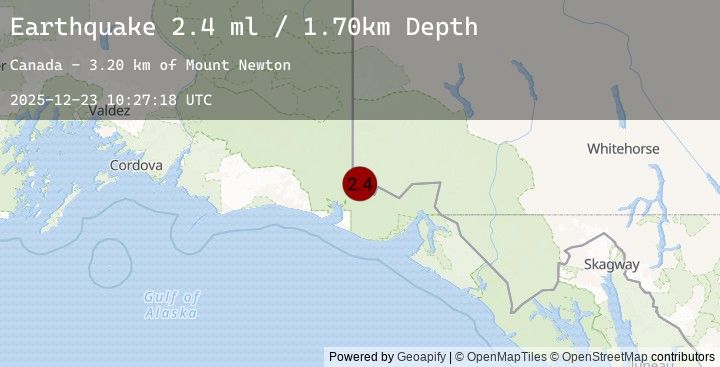 Map of 108 km NW of Yakutat, Alaska
