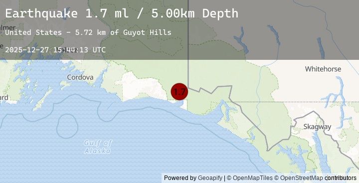 Map of 119 km NW of Yakutat, Alaska