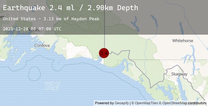 Map of 107 km NW of Yakutat, Alaska