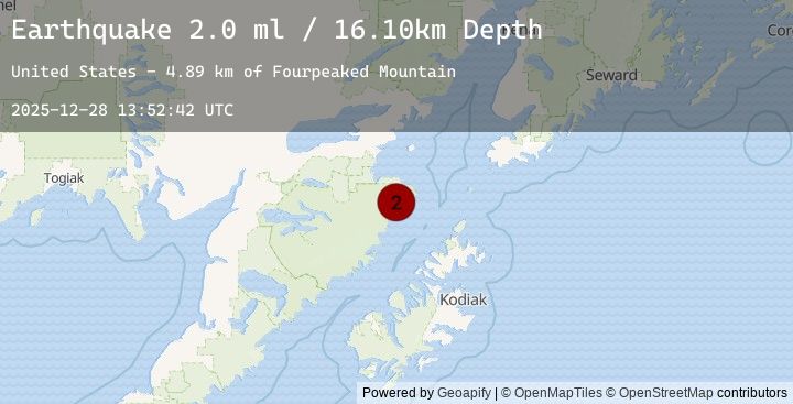 Map of 92 km SE of Kokhanok, Alaska