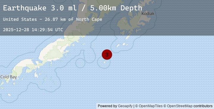 Map of 119 km SW of Akhiok, Alaska