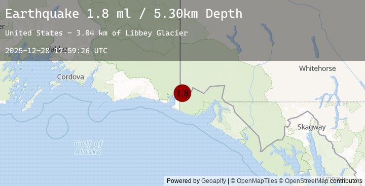 Map of 97 km NW of Yakutat, Alaska