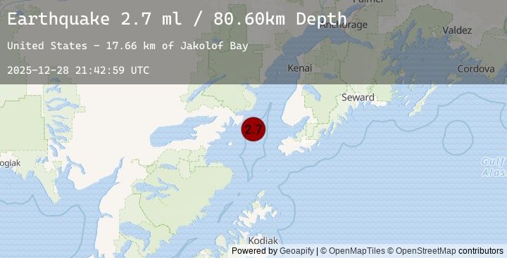 Map of 51 km WNW of Nanwalek, Alaska