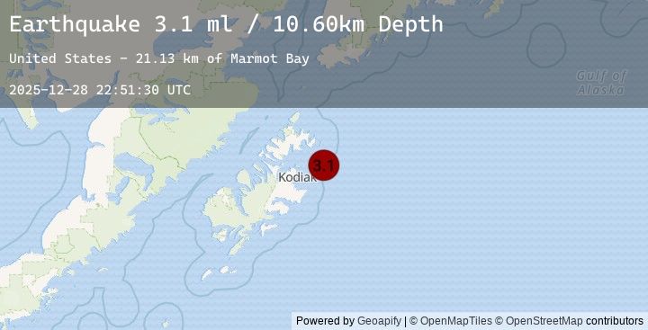 Map of 42 km ENE of Kodiak, Alaska