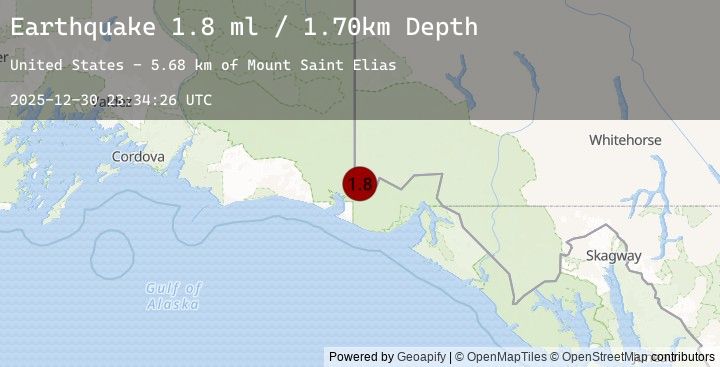 Map of 101 km NW of Yakutat, Alaska