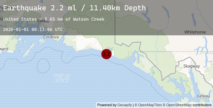 Map of 114 km WNW of Yakutat, Alaska