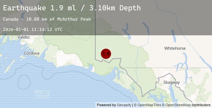 Map of 110 km NNW of Yakutat, Alaska