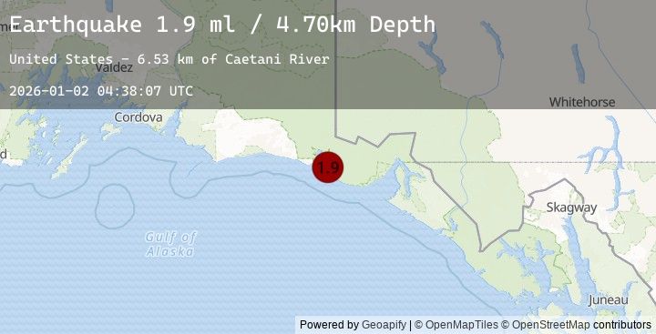 Map of 93 km WNW of Yakutat, Alaska