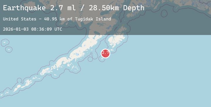 Map of 96 km SW of Akhiok, Alaska