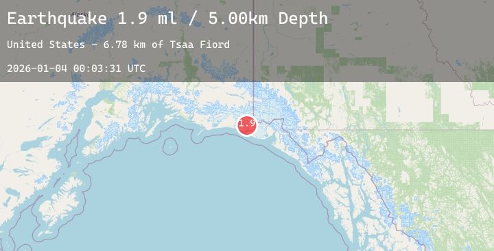 Map of 115 km WNW of Yakutat, Alaska