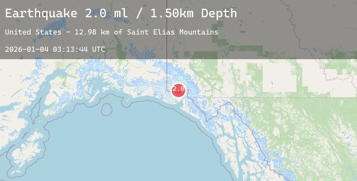 Map of 85 km N of Yakutat, Alaska