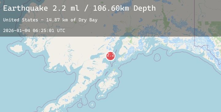 Map of 65 km WNW of Nanwalek, Alaska