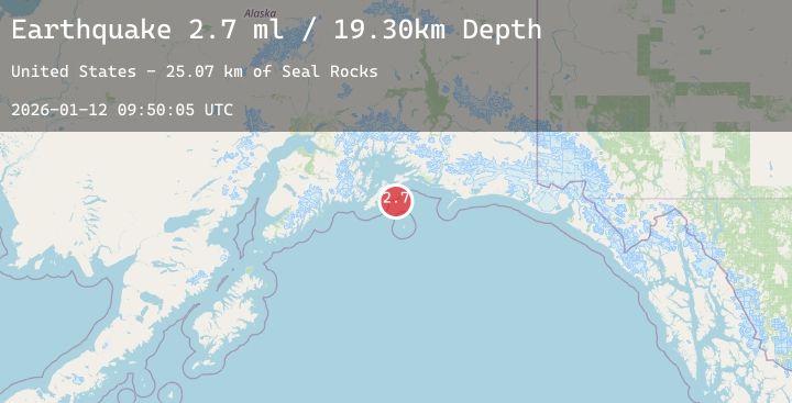 Map of 76 km E of Chenega, Alaska