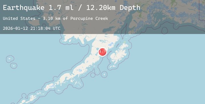 Map of 88 km WNW of Karluk, Alaska