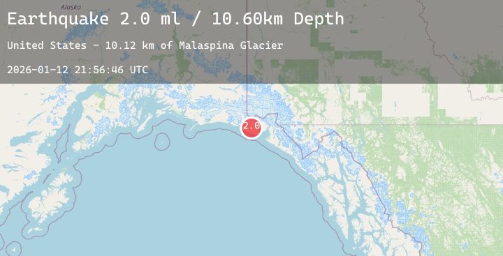 Map of 67 km NW of Yakutat, Alaska