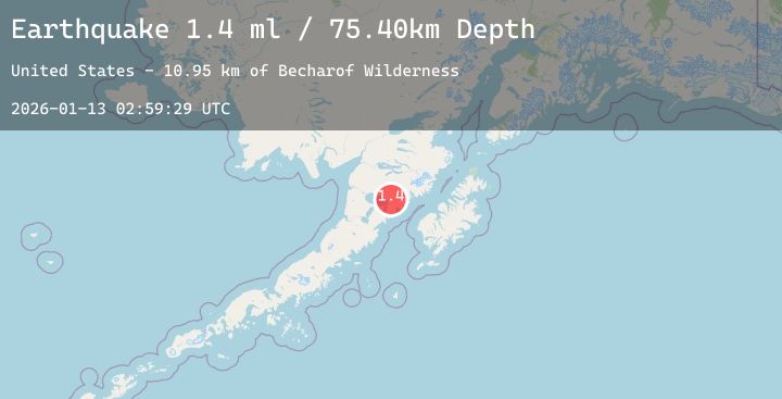 Map of 91 km WNW of Karluk, Alaska