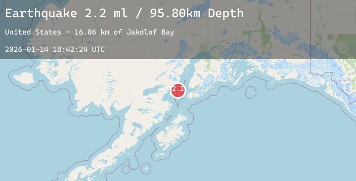 Map of 53 km WNW of Nanwalek, Alaska