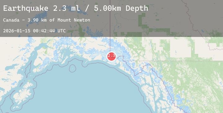 Map of 105 km NW of Yakutat, Alaska