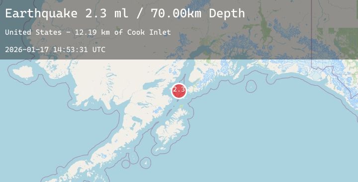 Map of 45 km WSW of Nanwalek, Alaska