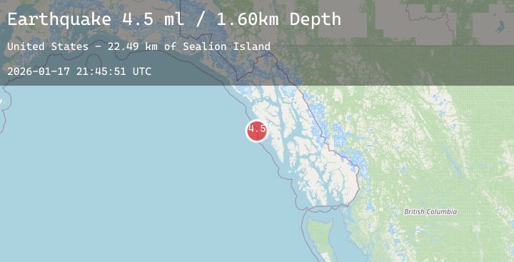 Map of 58 km WNW of Sitka, Alaska