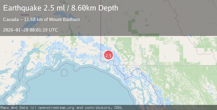 Map of 134 km N of Yakutat, Alaska