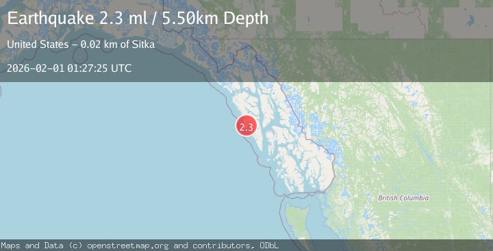Map of 19 km WNW of Sitka, Alaska
