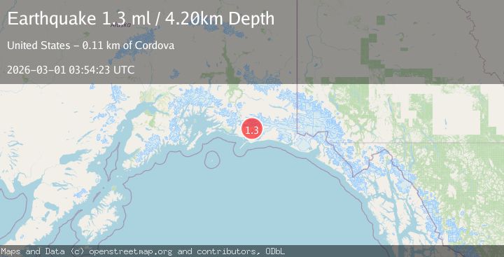 Map of 108 km E of Cordova, Alaska