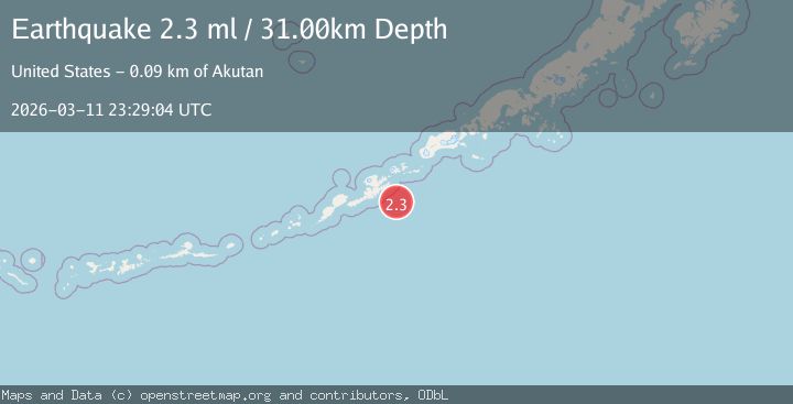 Map of 74 km SE of Unalaska, Alaska