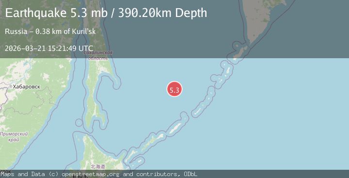 Map of northwest of the Kuril Islands