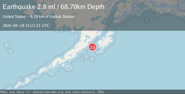 Map of 85 km W of Akhiok, Alaska